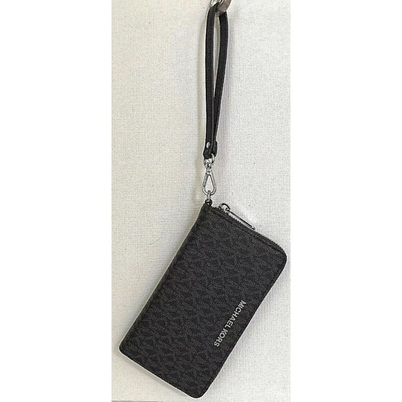 New Michael Kors Jet Set Travel Large Flat Phone Case Logo Wallet Black - Picture 2 of 6